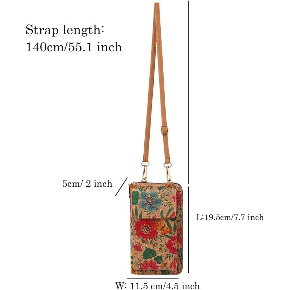 Small Cork Phone Bag Women Wallet with Card Slots Shoulder Strap for Cell Phones